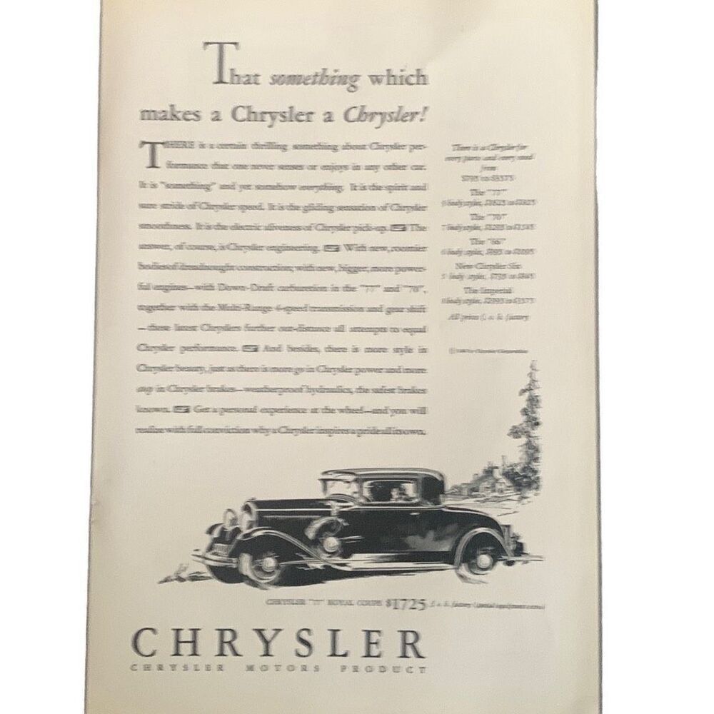 Vintage 1930 Chrysler 77 Royal Coupe Ad Advertisement